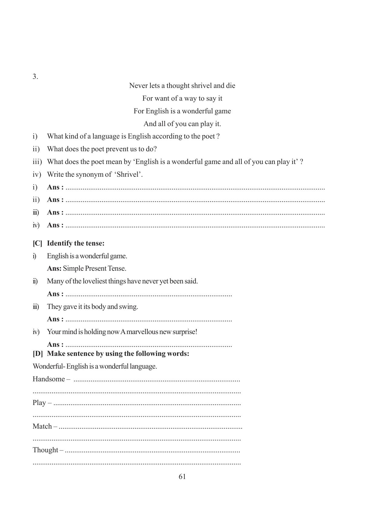 Tripura Board Class 6 English Workbooks - Page 61