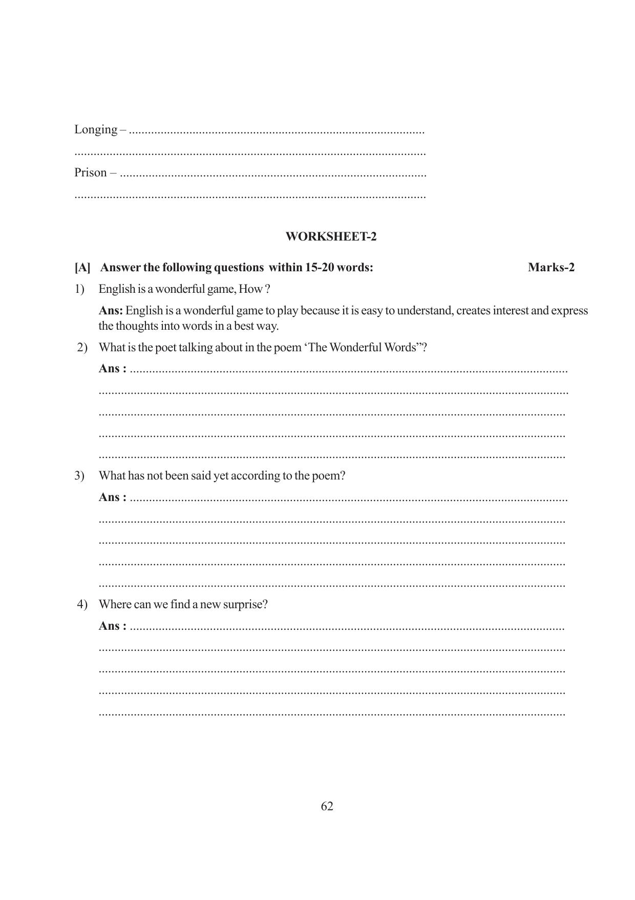 Tripura Board Class 6 English Workbooks - Page 62