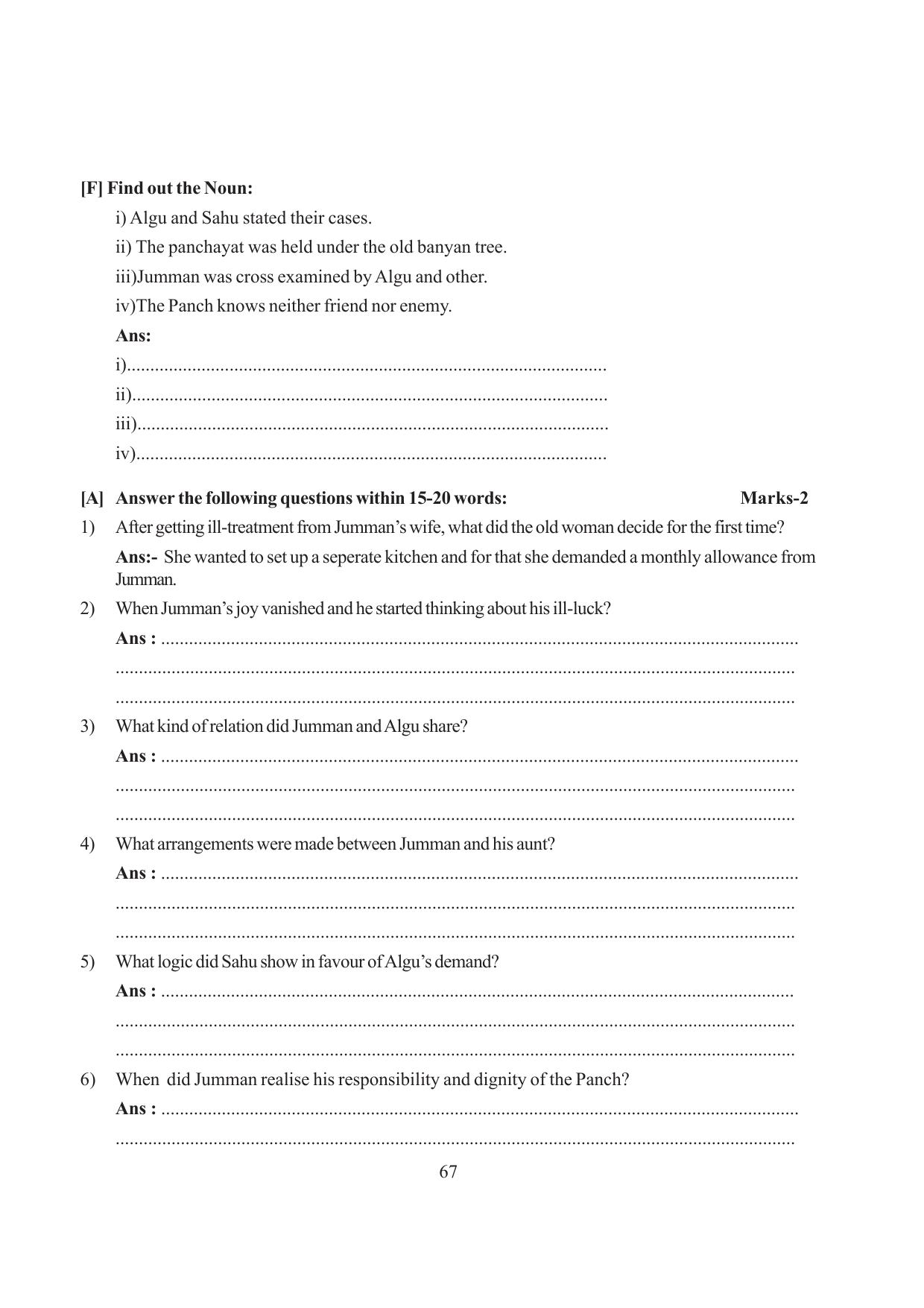 Tripura Board Class 6 English Workbooks - Page 67