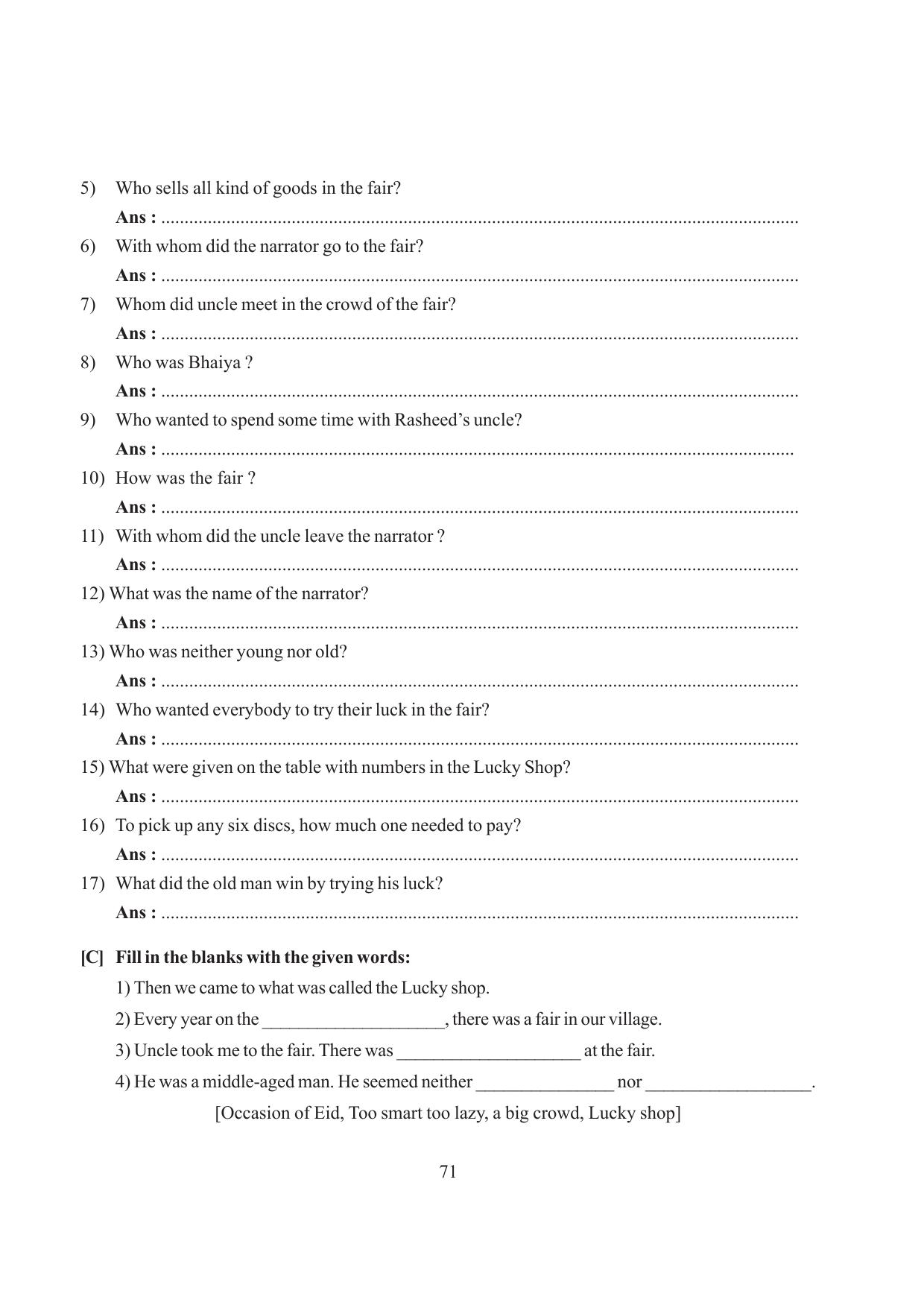 Tripura Board Class 6 English Workbooks - Page 71