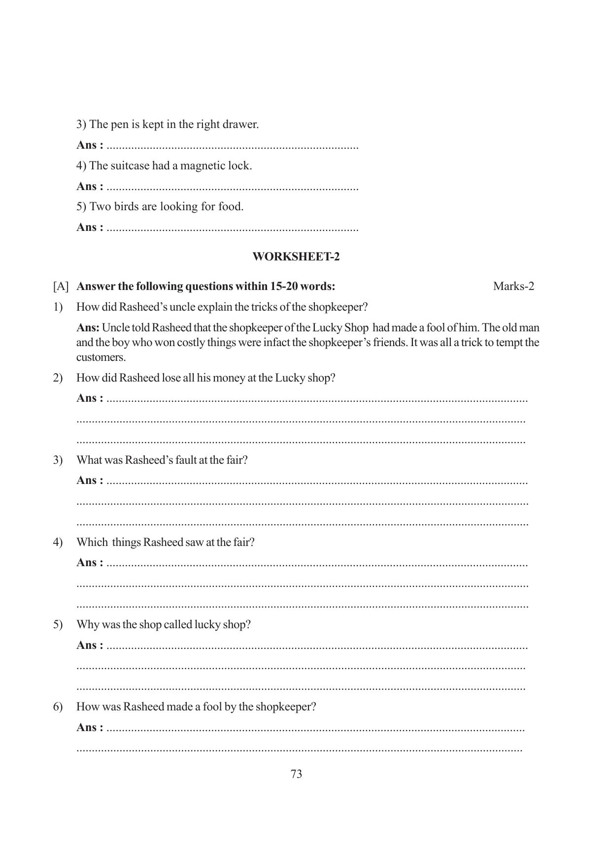 Tripura Board Class 6 English Workbooks - Page 73