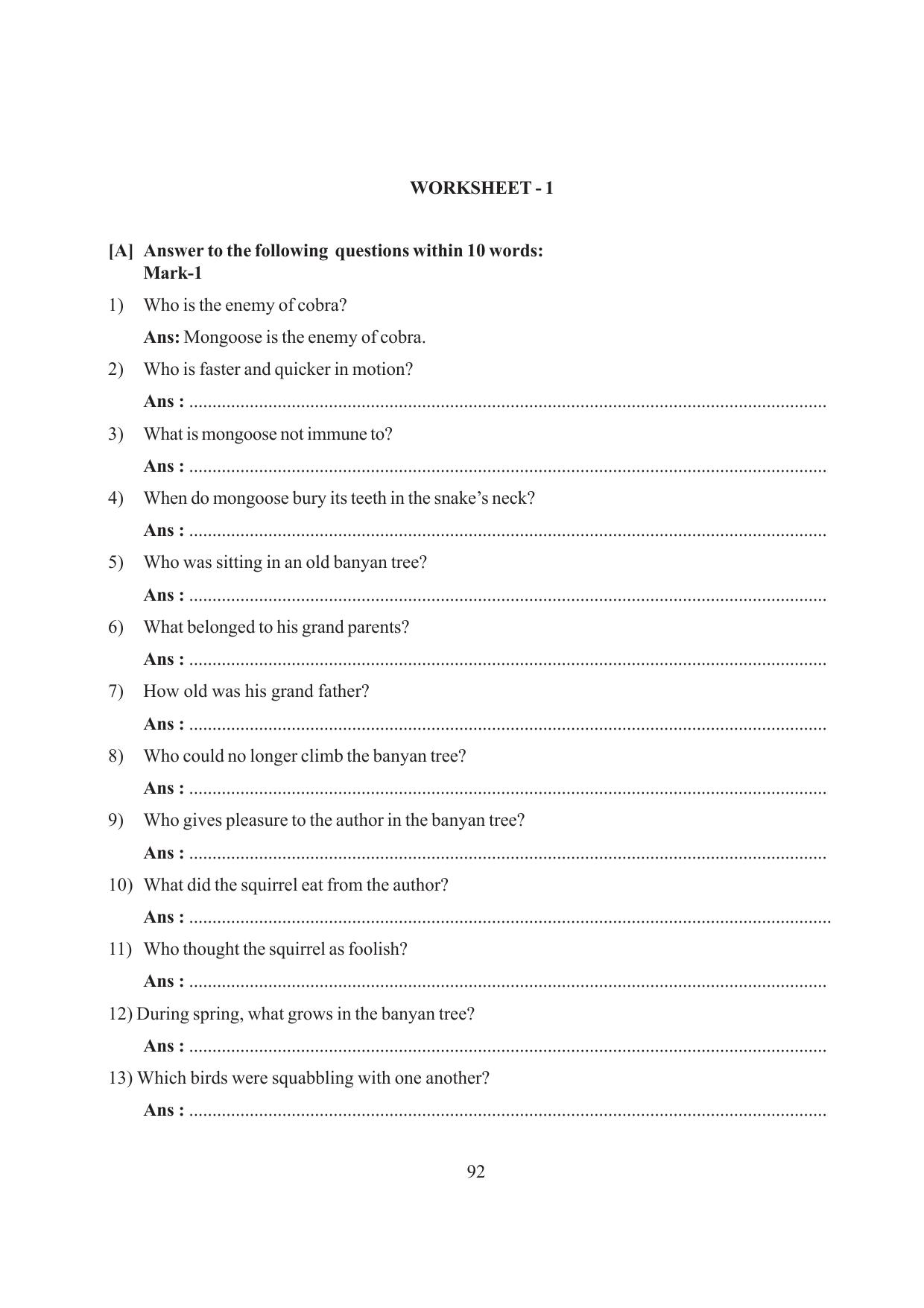 Tripura Board Class 6 English Workbooks - Page 92