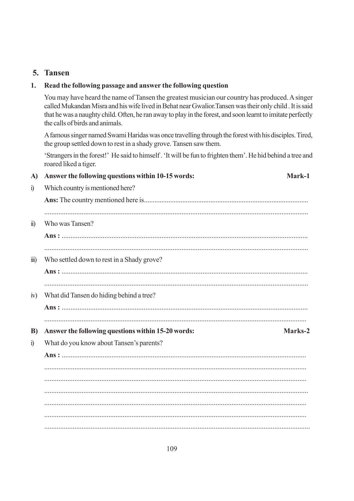 Tripura Board Class 6 English Workbooks - Page 109