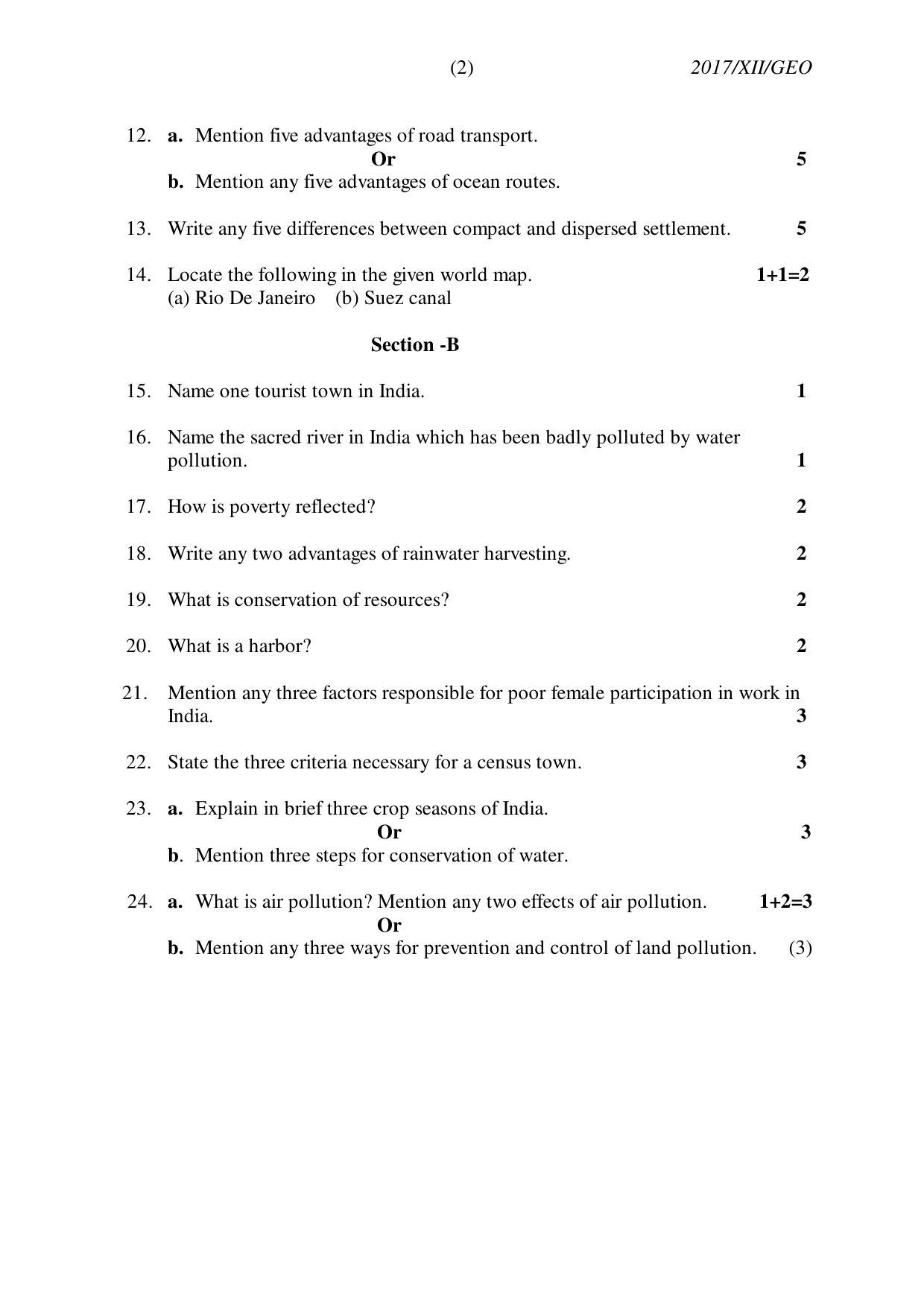 Nagaland Board Class 12 GEOGRAPHY 2017 Question Papers - Page 2