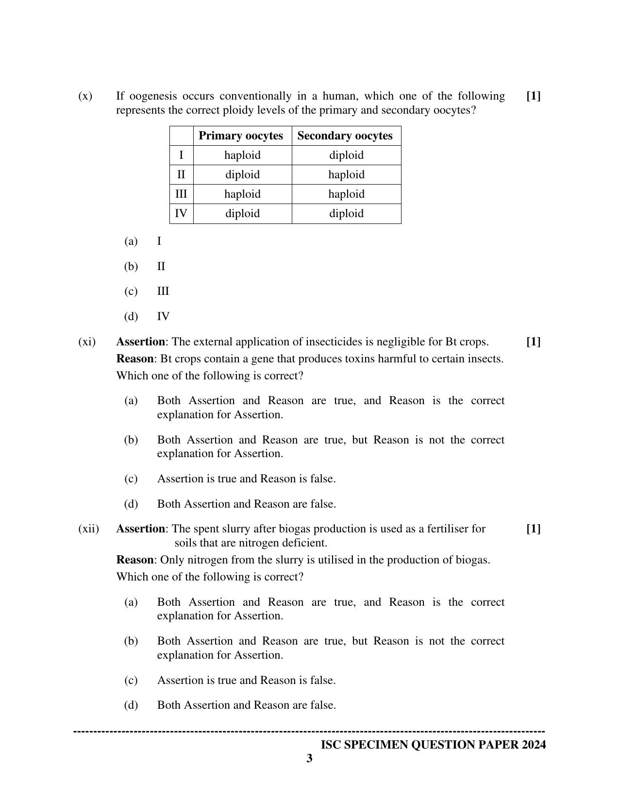 ISC Class 12 2024 Biology Paper 1 Sample Paper - Page 3