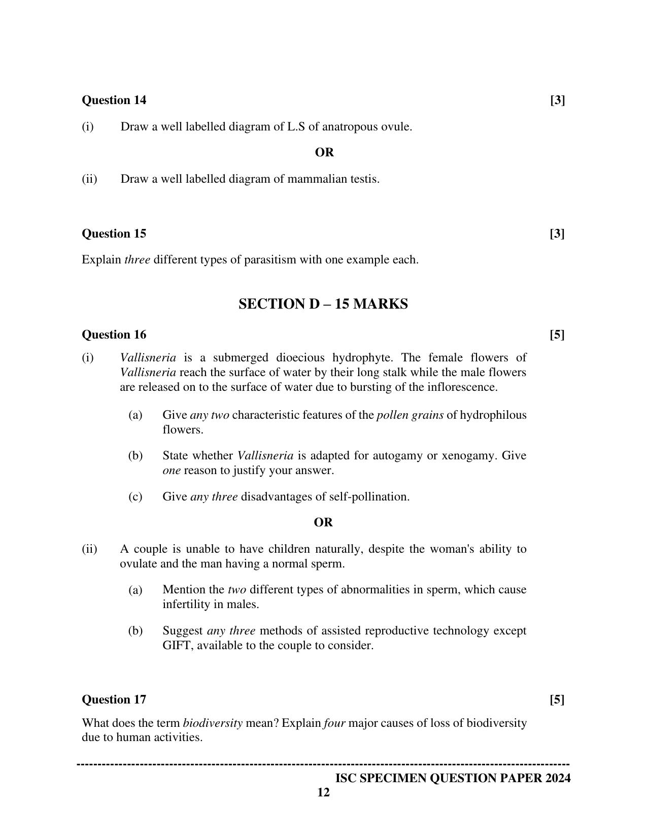 ISC Class 12 2024 Biology Paper 1 Sample Paper - Page 12