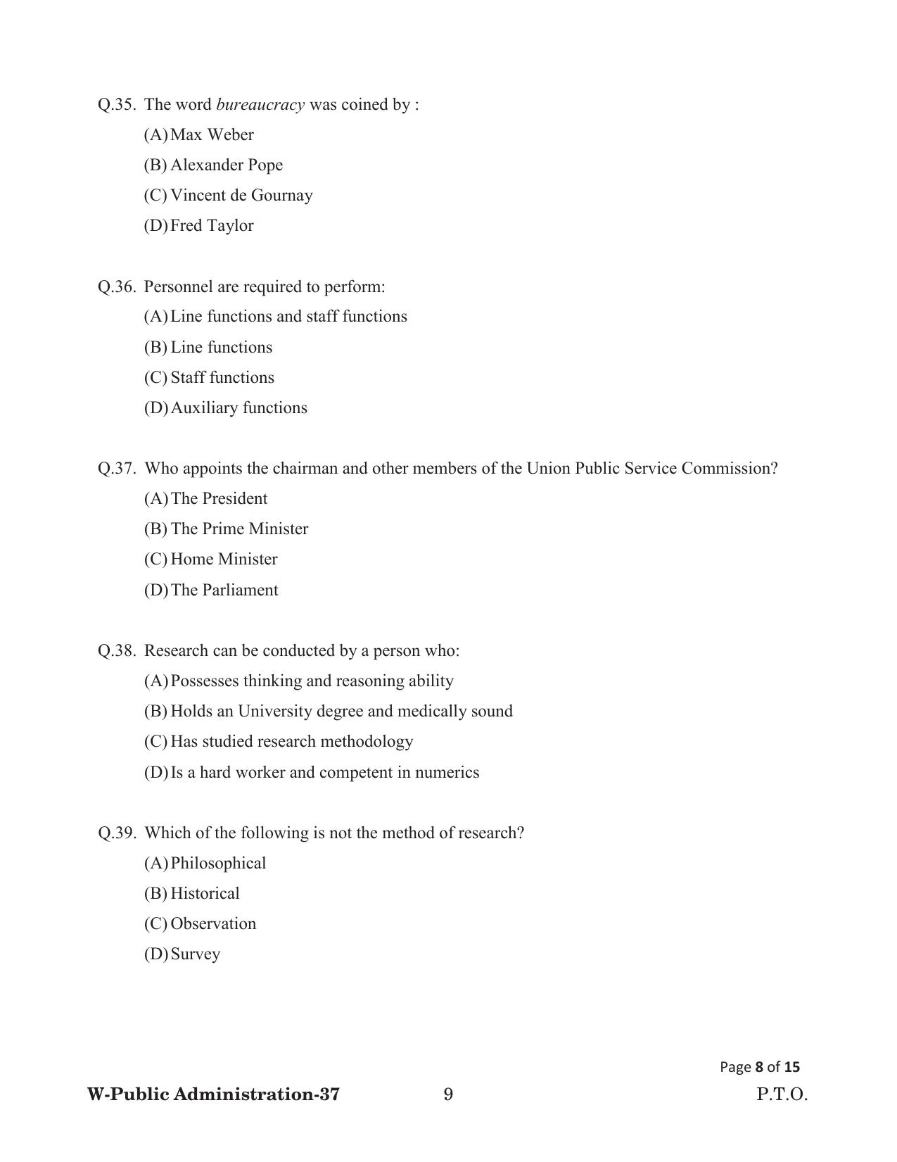 Odisha CPET 2022 PUBLIC ADMINISTRATION Question Paper - Page 9