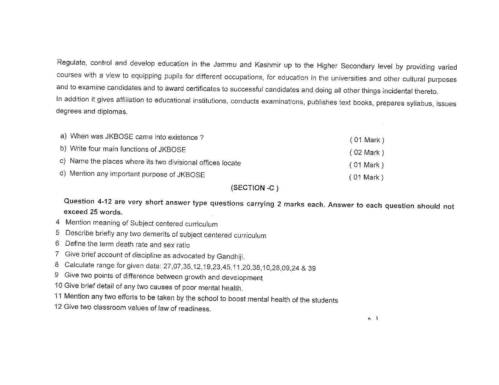 JKBOSE Class 12 Education Model Question Paper 2023 - Page 5