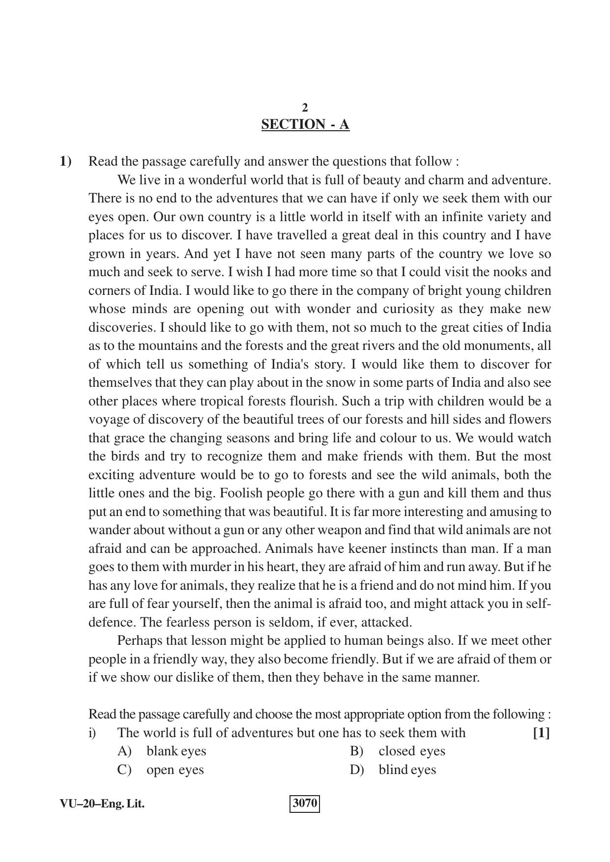 RBSE 2023 English Literature Varishtha Upadhyay Question Paper - Page 2