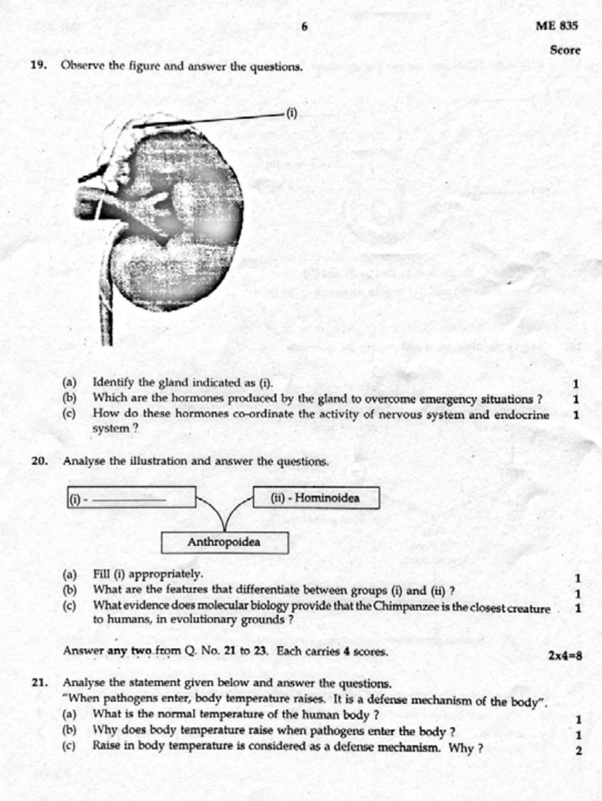 Kerala SSLC 2020 Biology Question Paper (EM) (Model) - Page 6