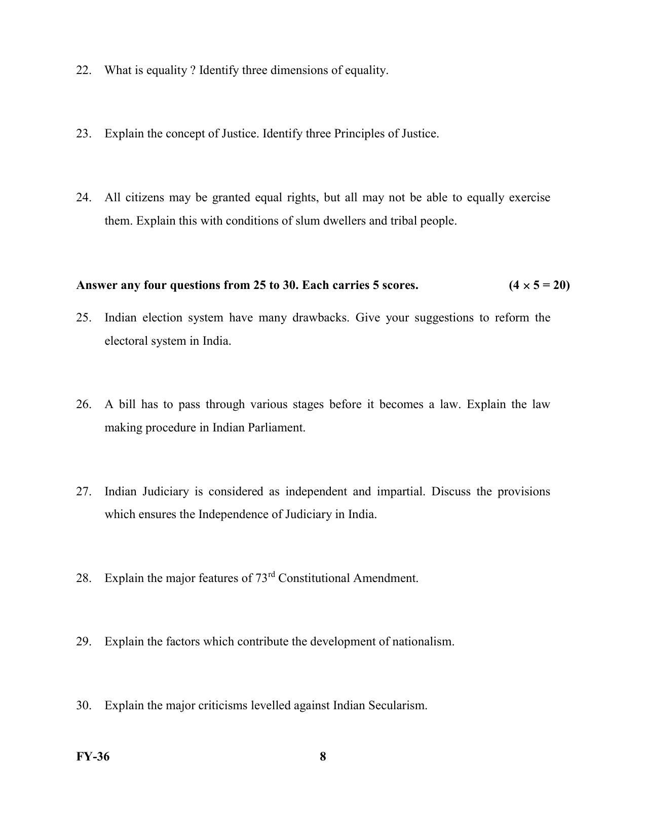 Kerala Plus One 2022 Political Science Question Papers - Page 8