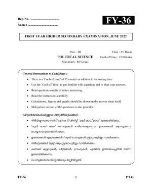 Kerala Plus One 2022 Political Science Question Papers