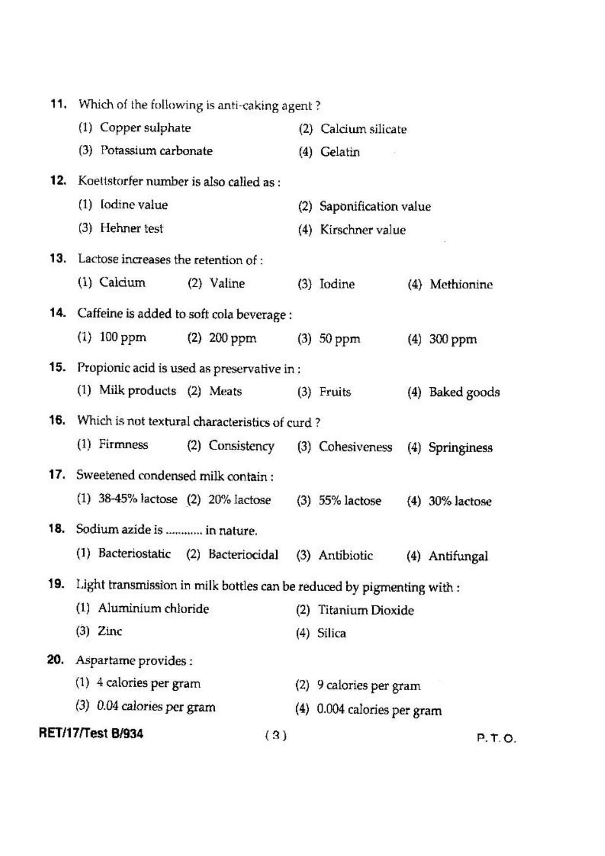 BHU RET(Agriculture) Food & Technology 2017 Question Paper - Page 5