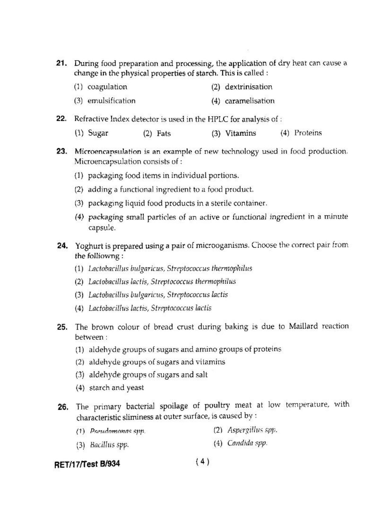 BHU RET(Agriculture) Food & Technology 2017 Question Paper - Page 6
