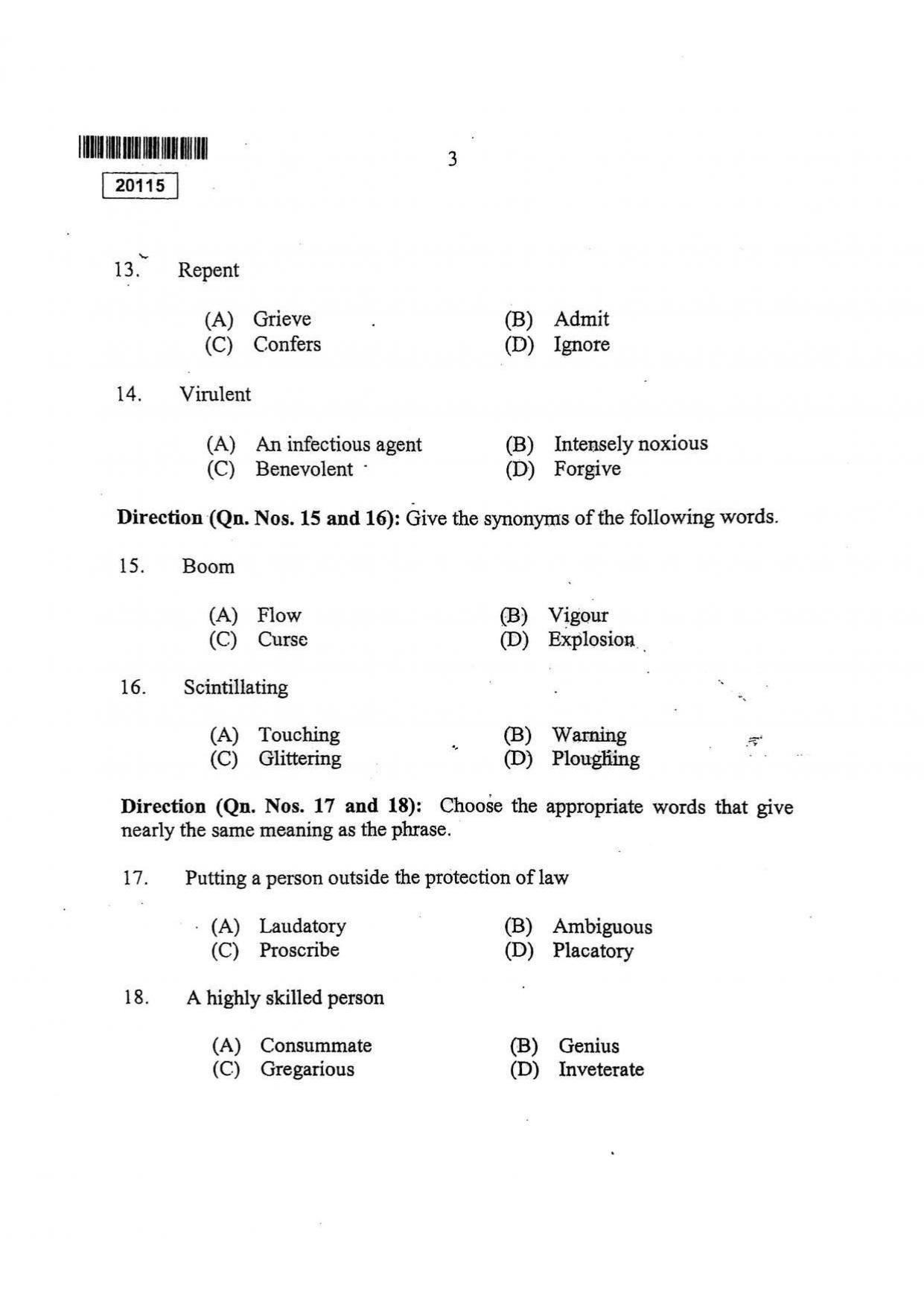 CUSAT CAT 2015 BBA & LLB (Hons) Question Paper - Page 4