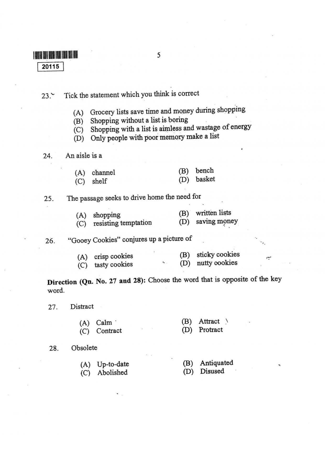 CUSAT CAT 2015 BBA & LLB (Hons) Question Paper - Page 6