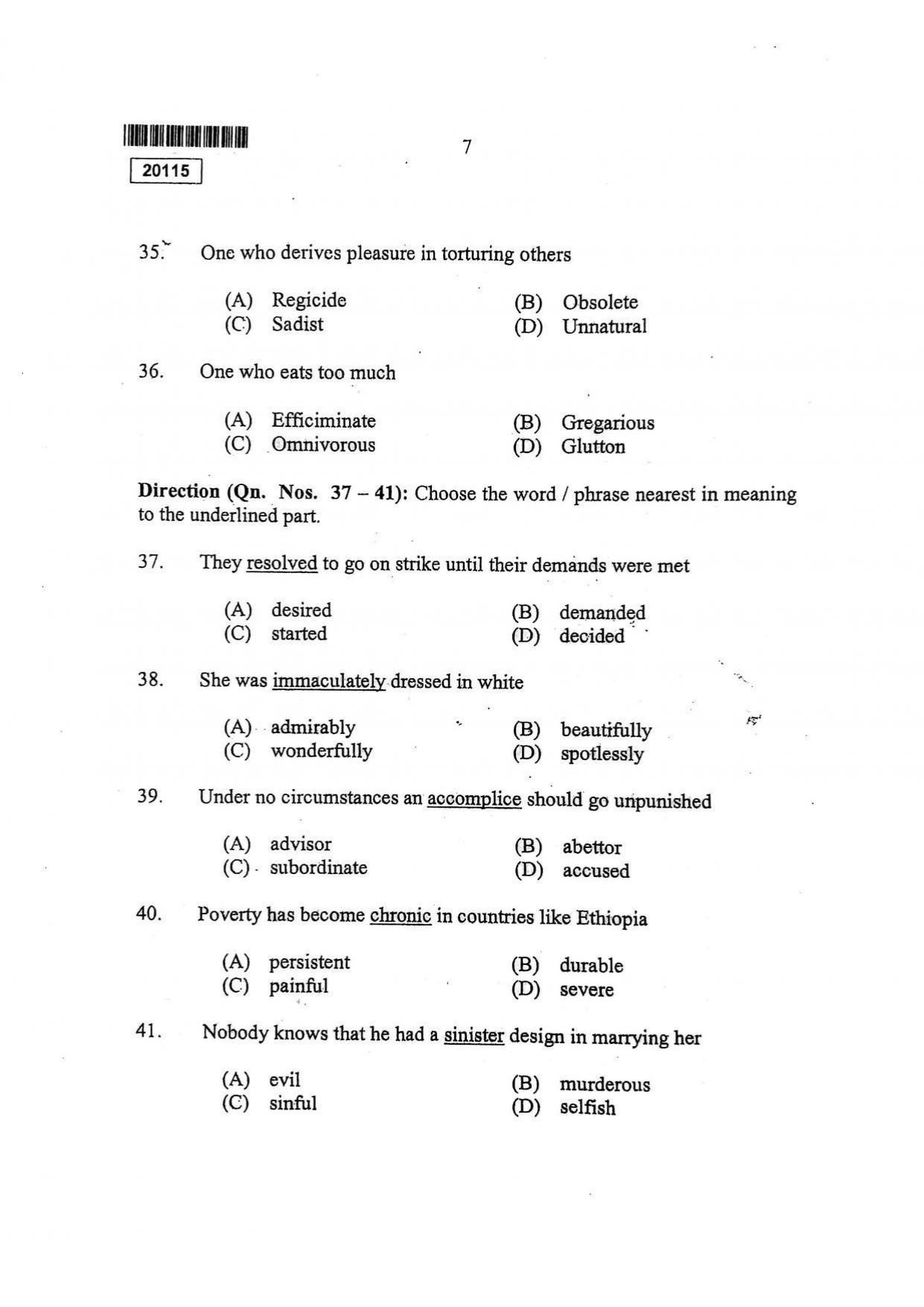 CUSAT CAT 2015 BBA & LLB (Hons) Question Paper - Page 8