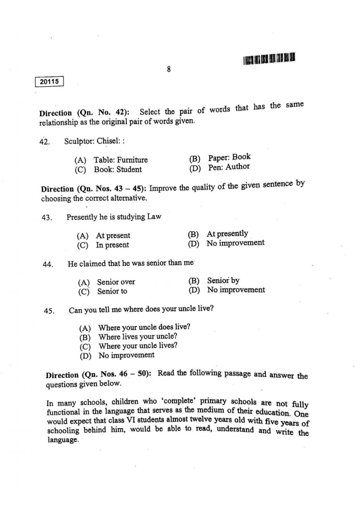 CUSAT CAT 2015 BBA & LLB (Hons) Question Paper - Page 9