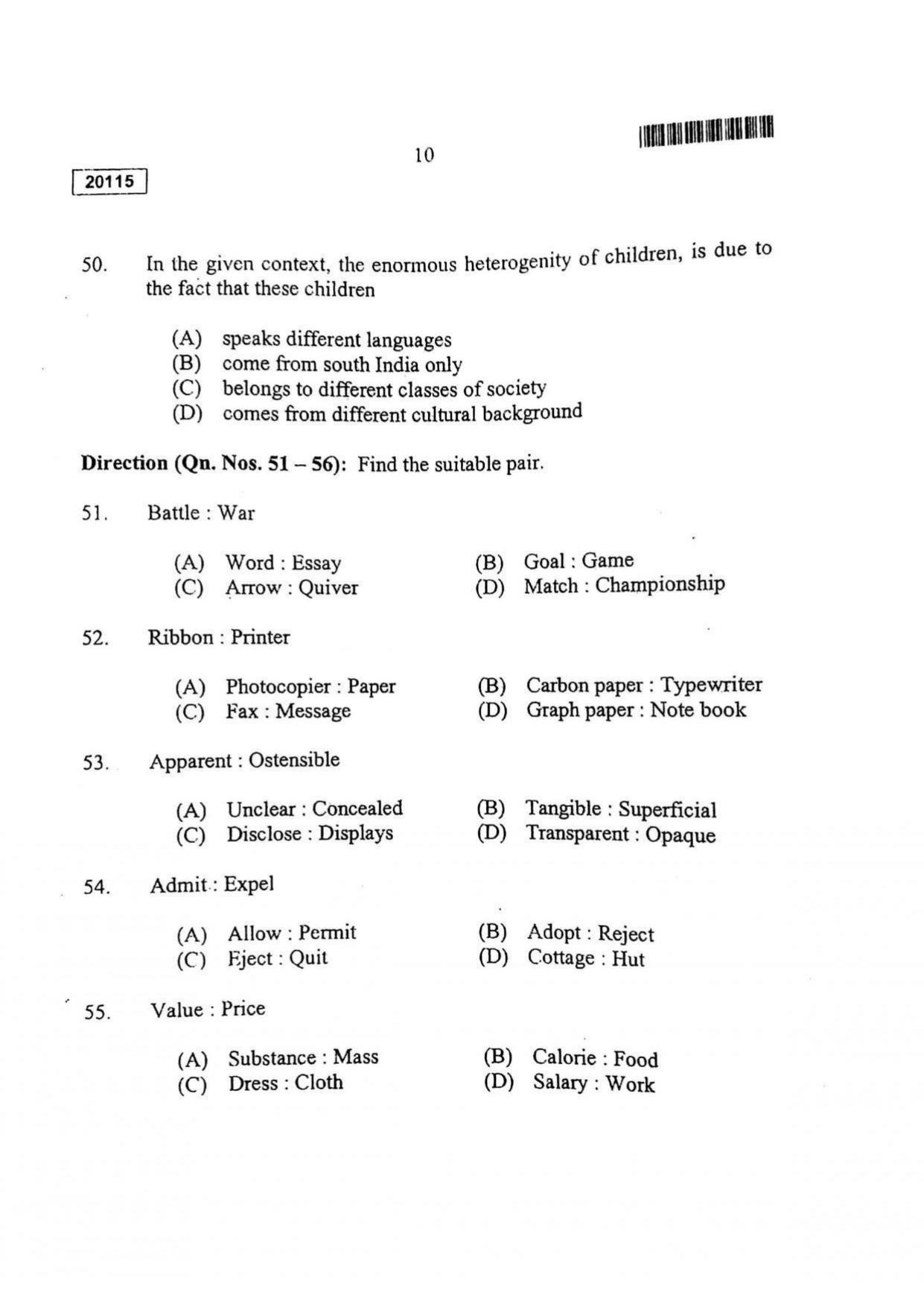 CUSAT CAT 2015 BBA & LLB (Hons) Question Paper - Page 11