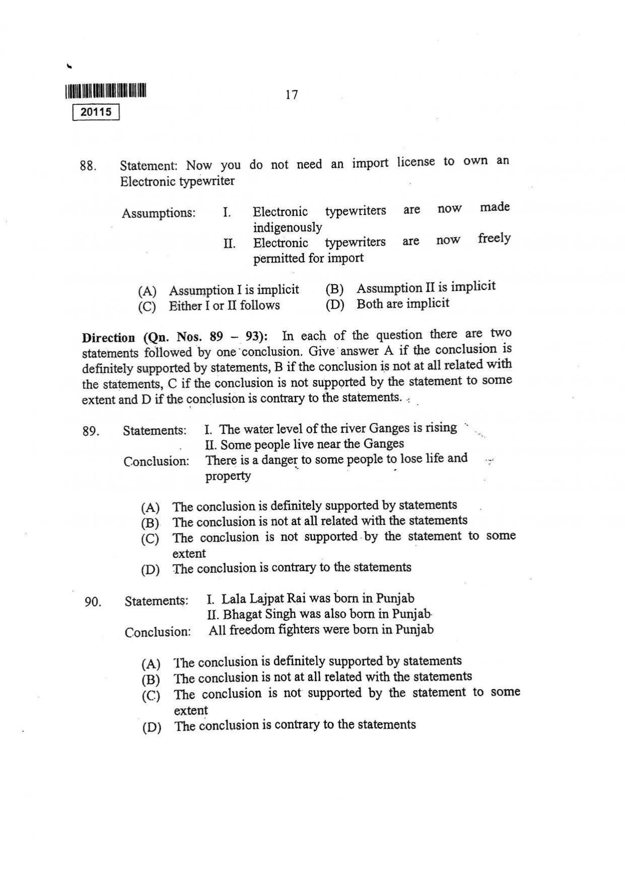 CUSAT CAT 2015 BBA & LLB (Hons) Question Paper - Page 18