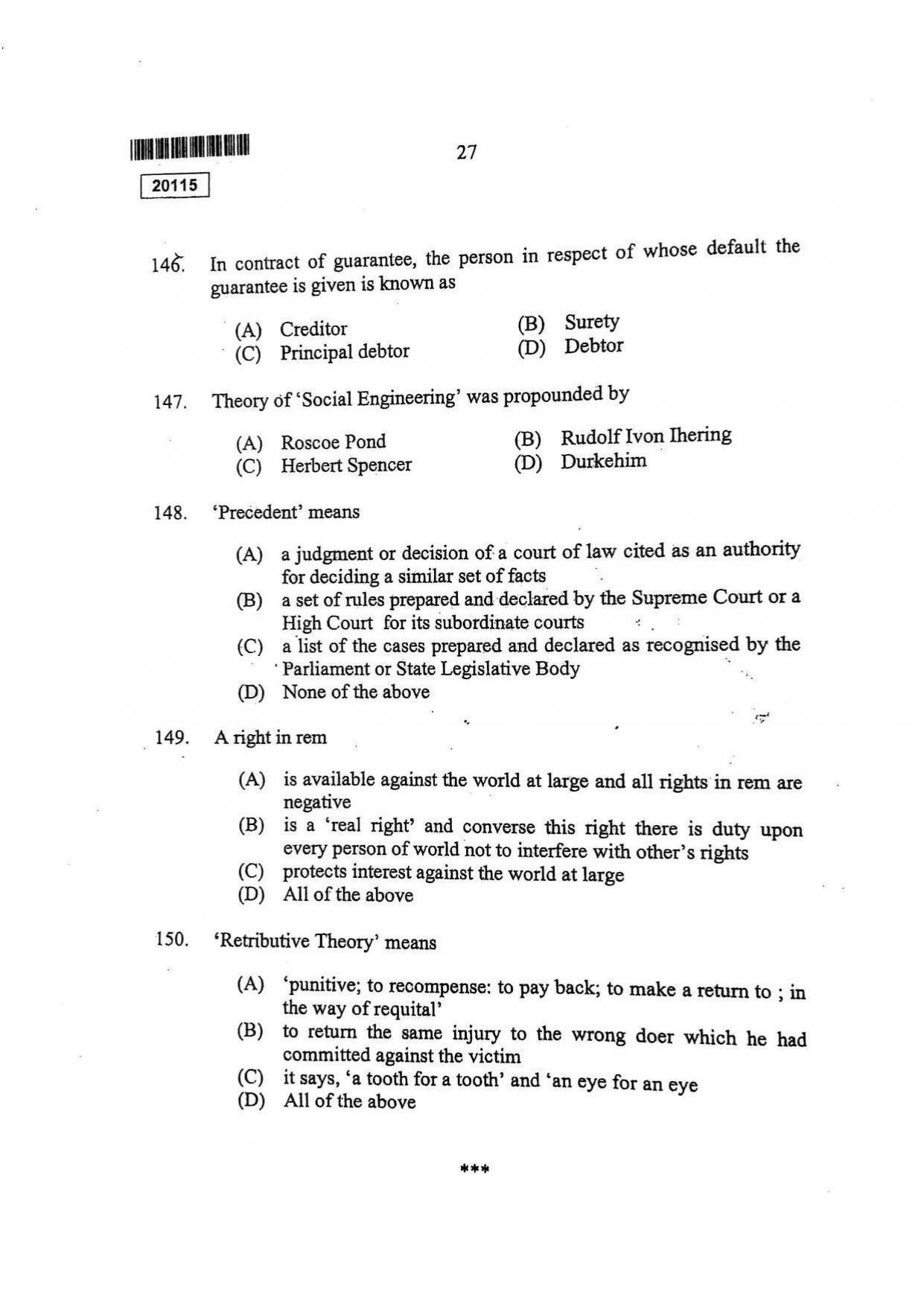 CUSAT CAT 2015 BBA & LLB (Hons) Question Paper - Page 28