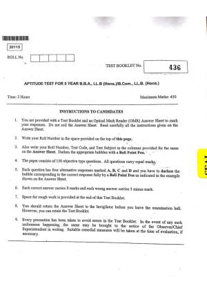 CUSAT CAT 2015 BBA & LLB (Hons) Question Paper