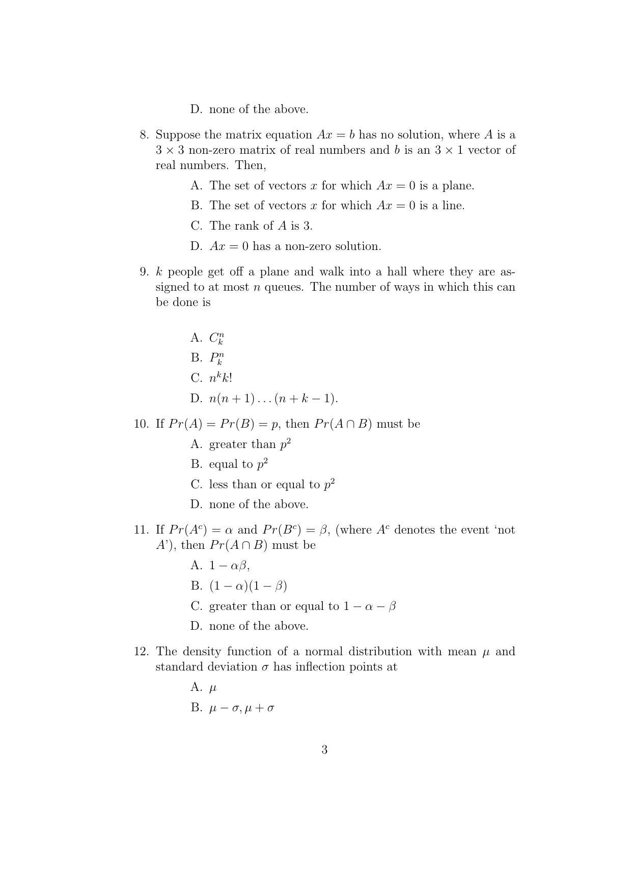 ISI Admission Test M.S.(QE) PEA 2017 Sample Paper - Page 3
