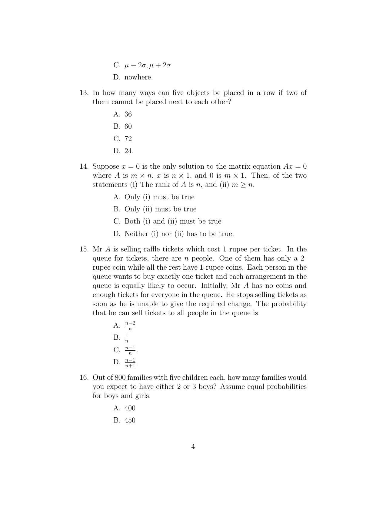ISI Admission Test M.S.(QE) PEA 2017 Sample Paper - Page 4