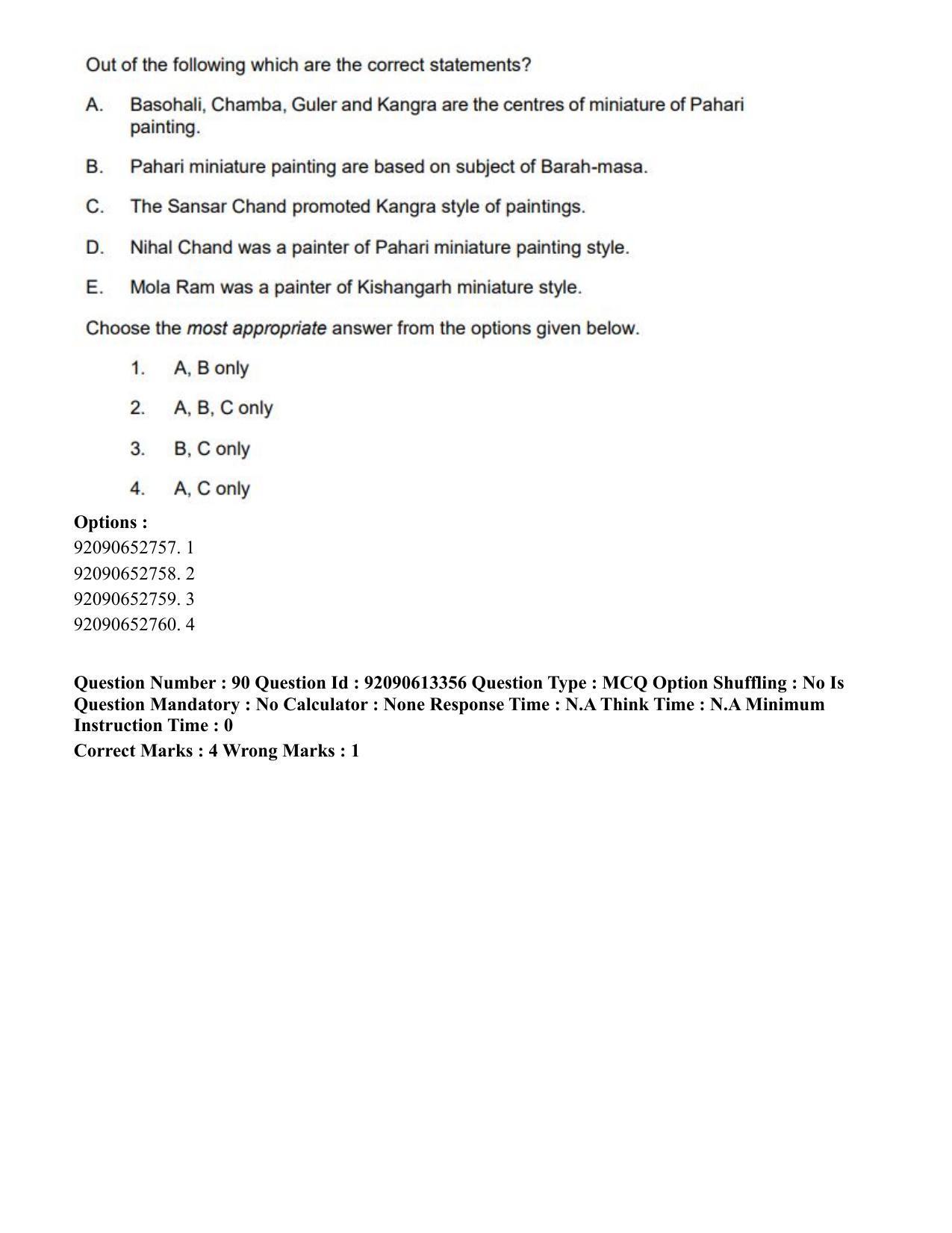 CUET PG 2023: HUQP07 – Fine Arts Eng-Shift 1 (12-06-2023) Question Paper - Page 89