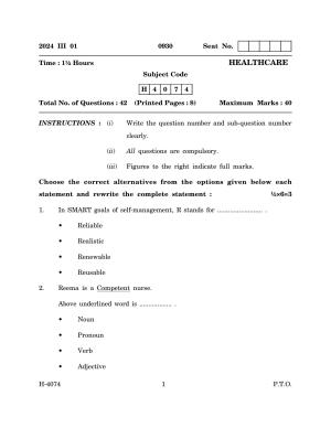 Goa Board Class 12 Health Care (March 2024) Question Paper