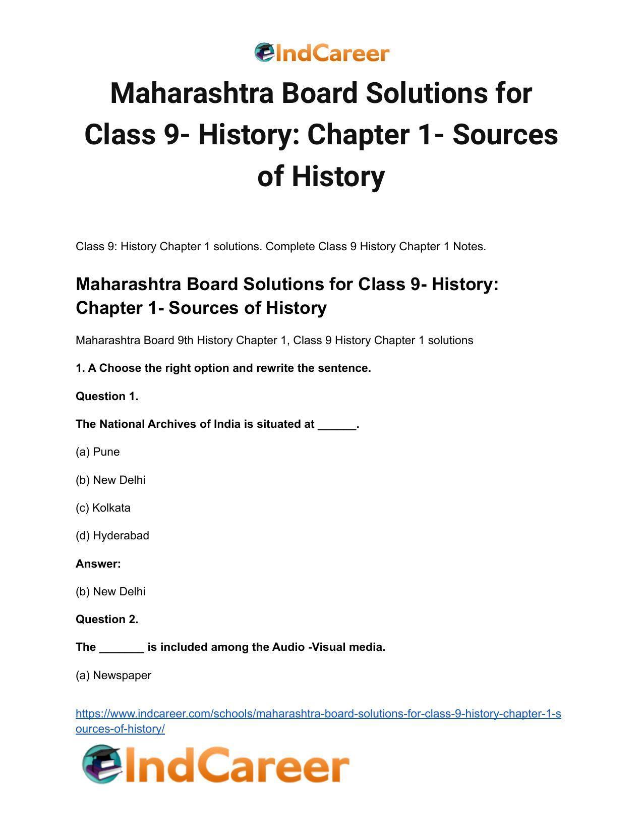 Maharashtra Board Solutions for Class 9- History: Chapter 1- Sources of History - Page 2