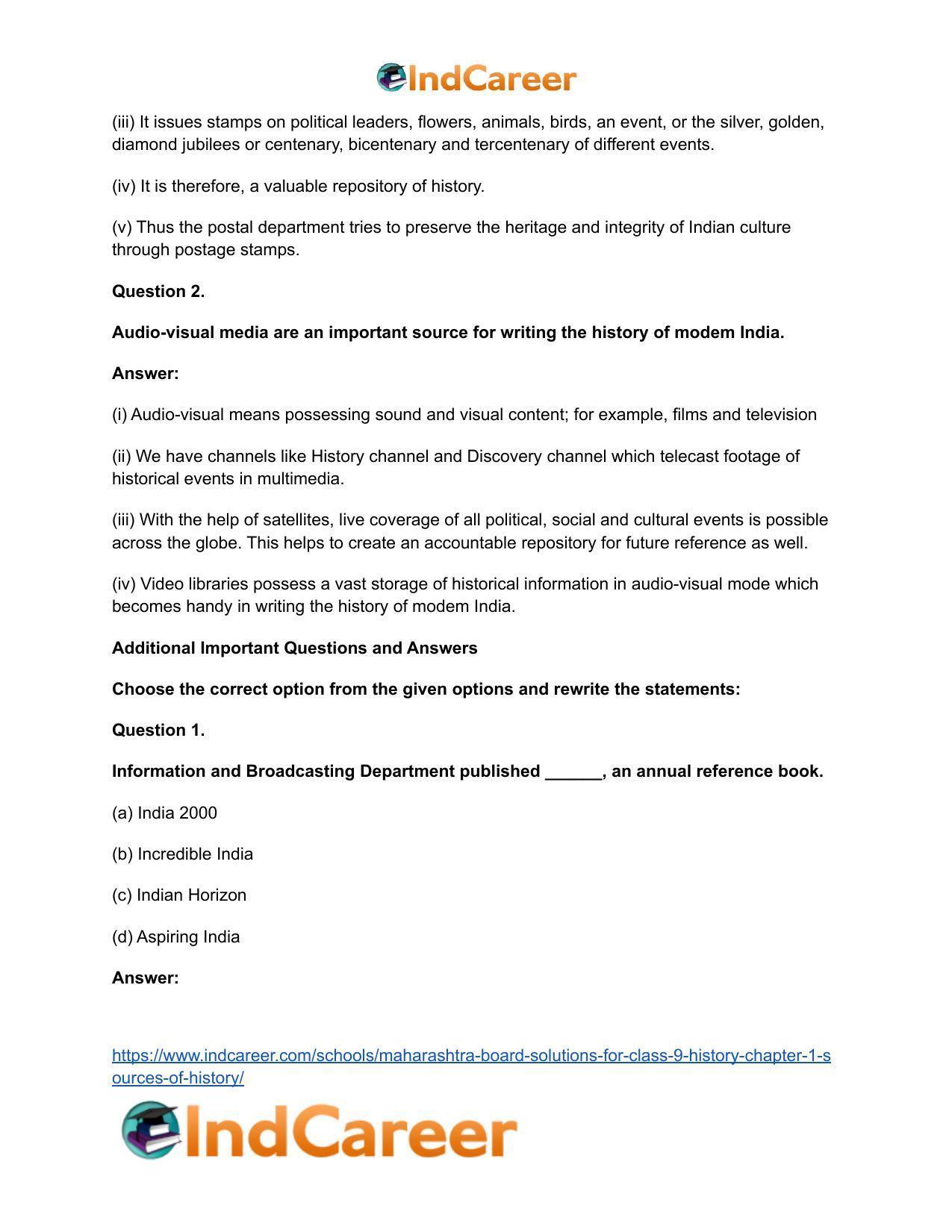 Maharashtra Board Solutions for Class 9- History: Chapter 1- Sources of History - Page 5