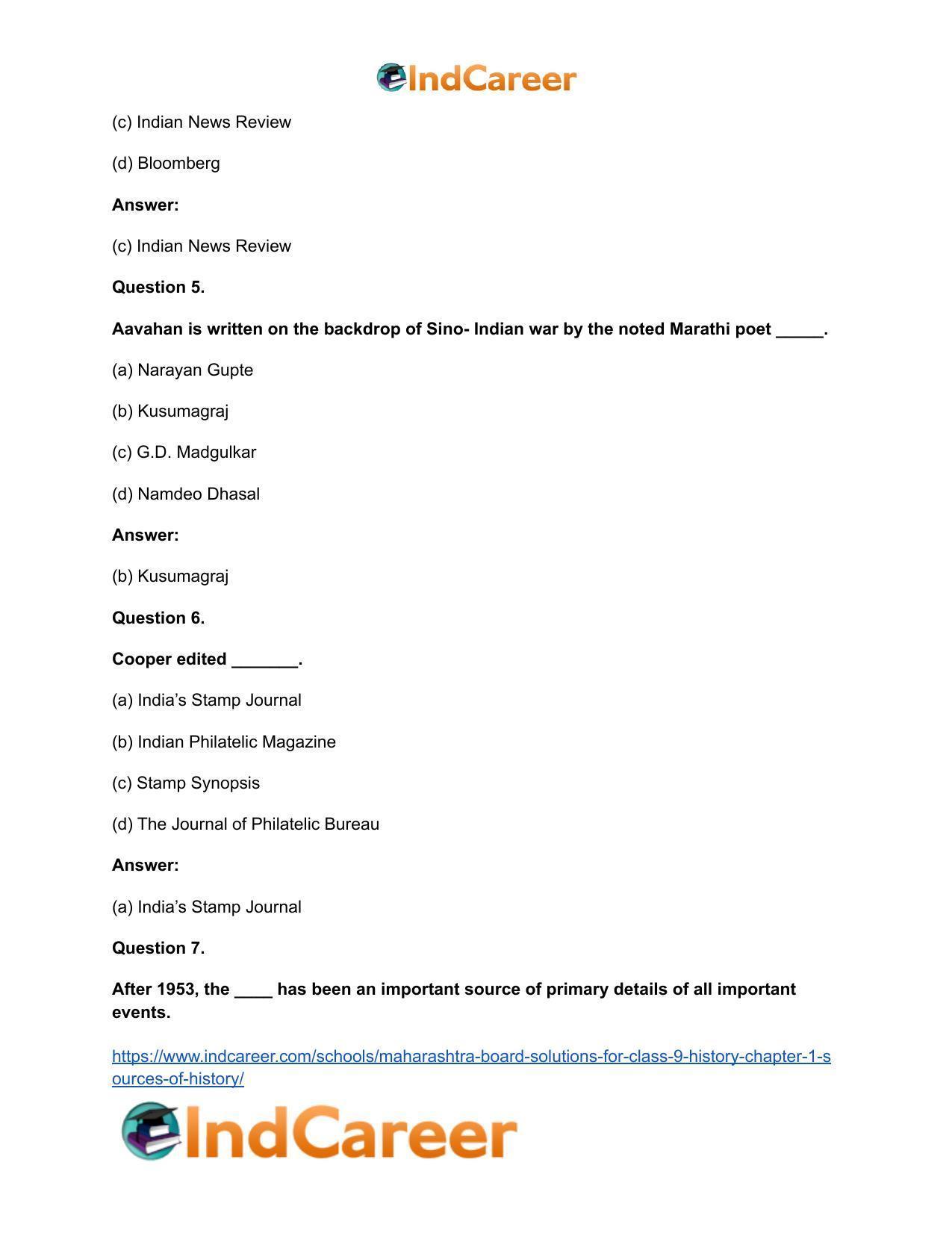 Maharashtra Board Solutions for Class 9- History: Chapter 1- Sources of History - Page 7