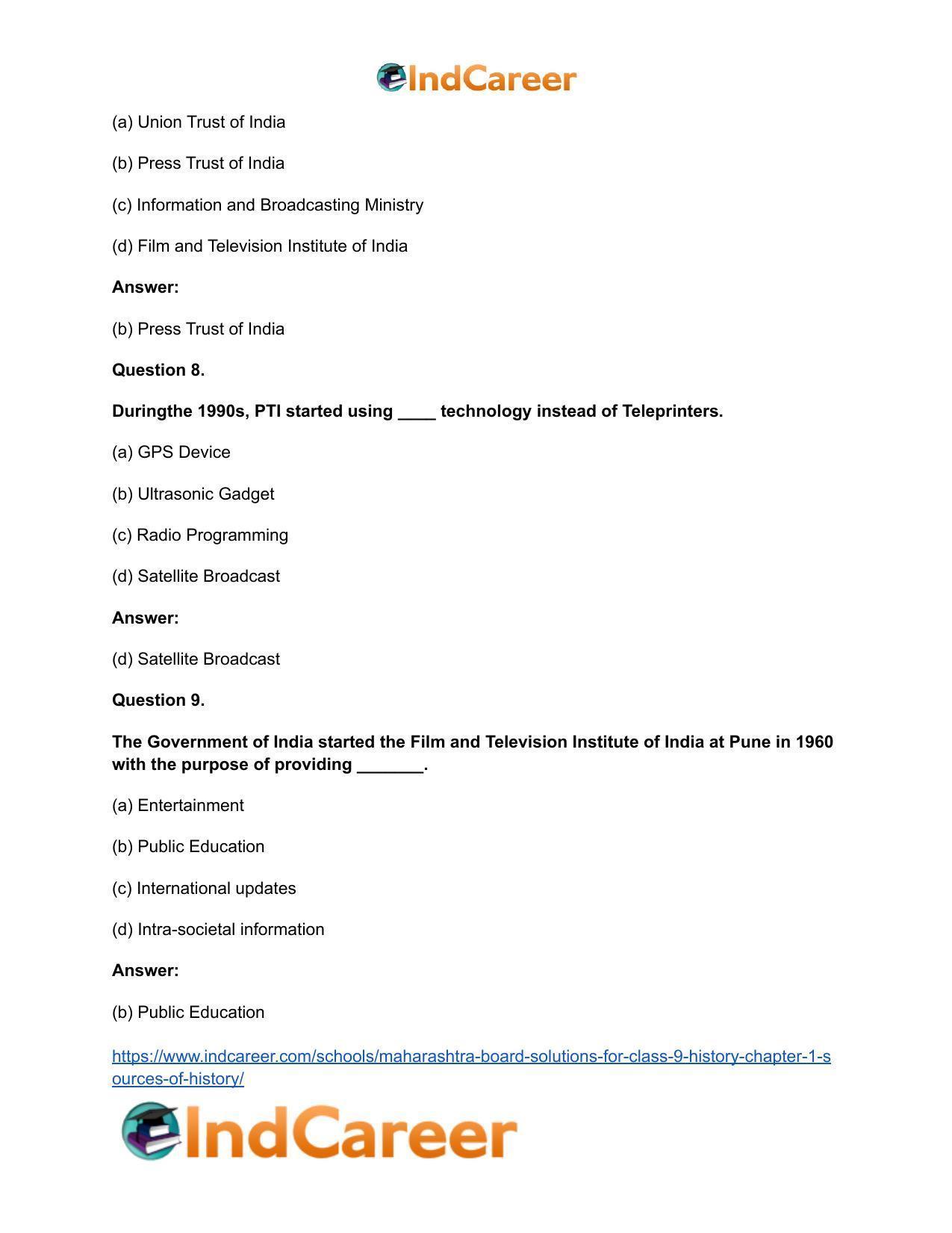 Maharashtra Board Solutions for Class 9- History: Chapter 1- Sources of History - Page 8