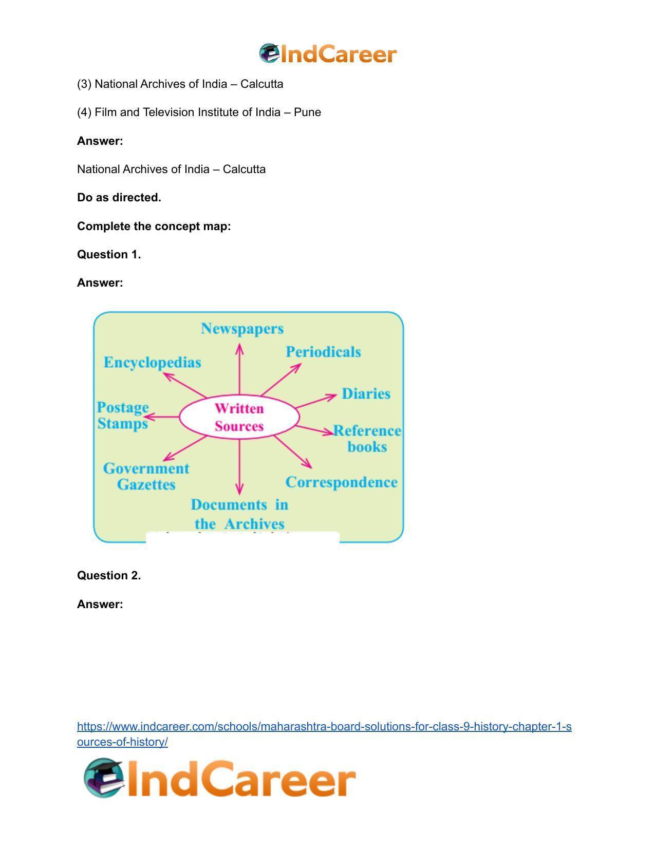 Maharashtra Board Solutions for Class 9- History: Chapter 1- Sources of History - Page 12