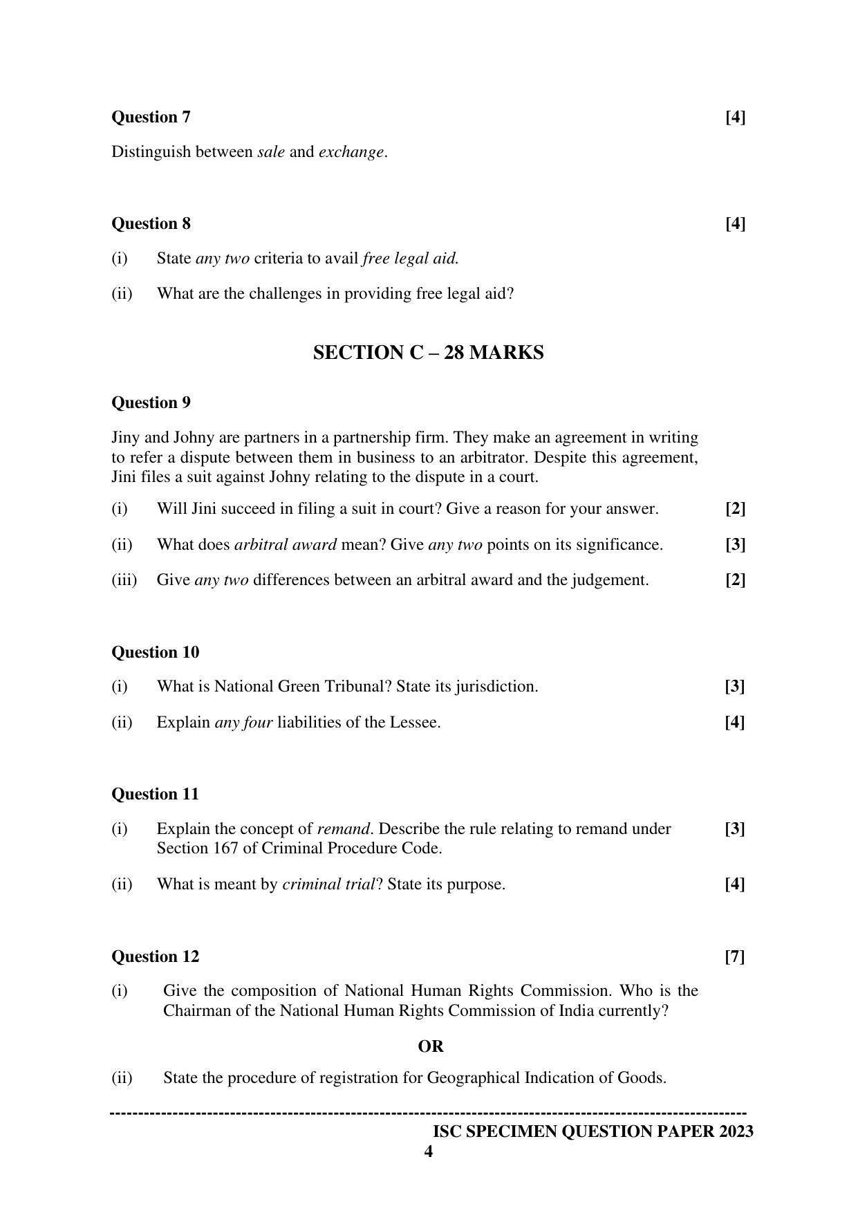 ISC Class 12 Legal Studies Sample Paper 2023 - Page 4
