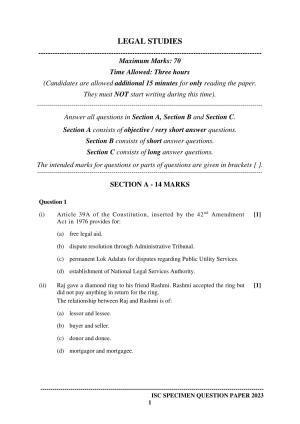 ISC Class 12 Legal Studies Sample Paper 2023