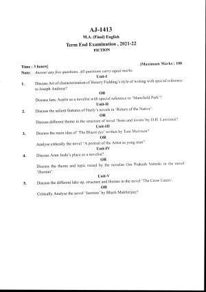 Bilaspur University Question Paper 2021-2022:M.A (Final) English Fiction Paper 1