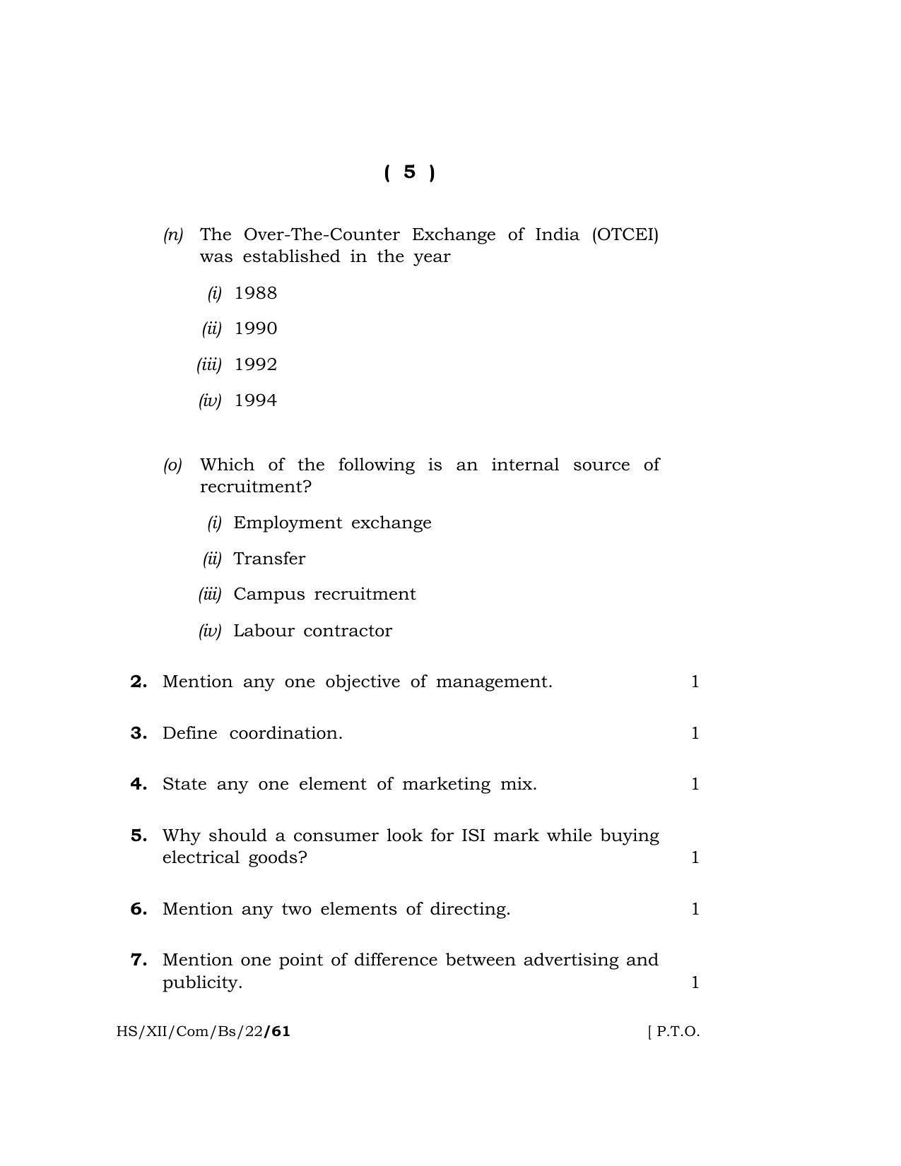 Meghalaya Board (MBOSE) Class 12 (HS_XII_Com_BS_22_61) 2022 Question Paper - Page 5