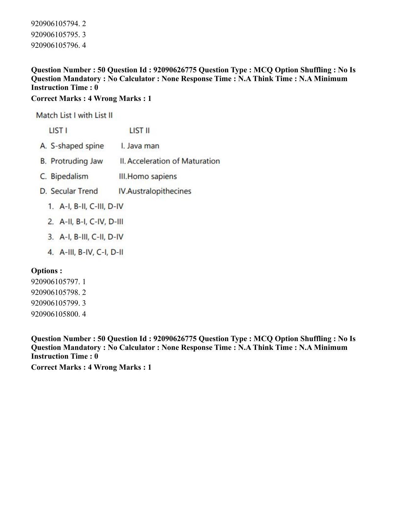CUET PG 2023: HUQP02 – Anthropology (Hin) - Shift 2 (26-06-2023) Question Paper - Page 49