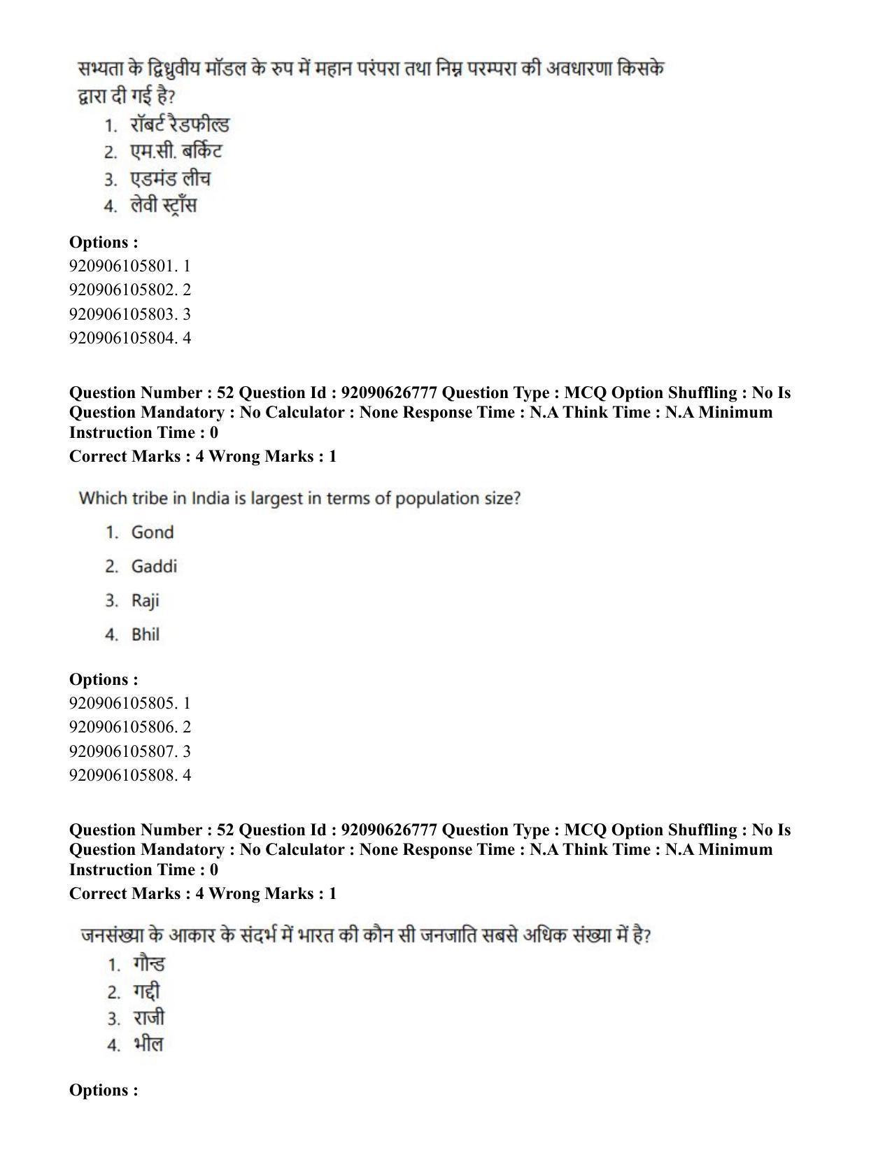 CUET PG 2023: HUQP02 – Anthropology (Hin) - Shift 2 (26-06-2023) Question Paper - Page 51