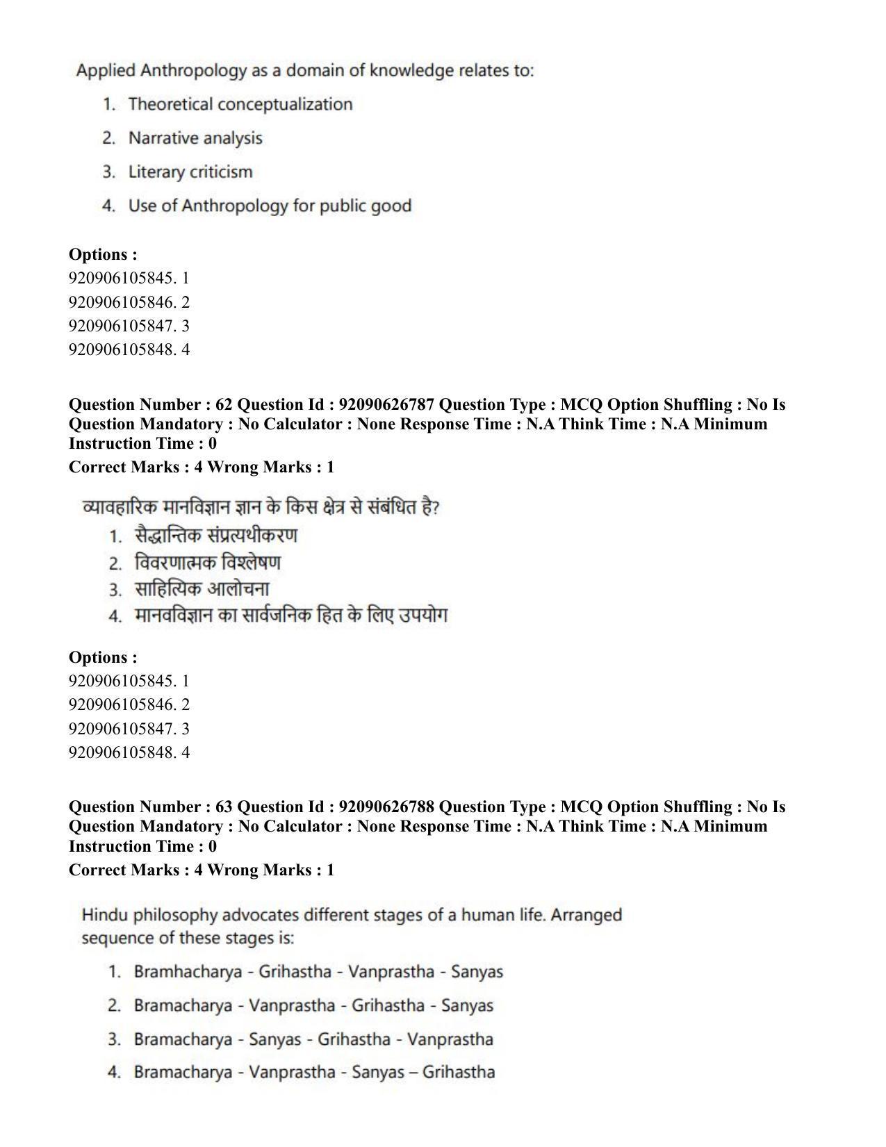 CUET PG 2023: HUQP02 – Anthropology (Hin) - Shift 2 (26-06-2023) Question Paper - Page 60