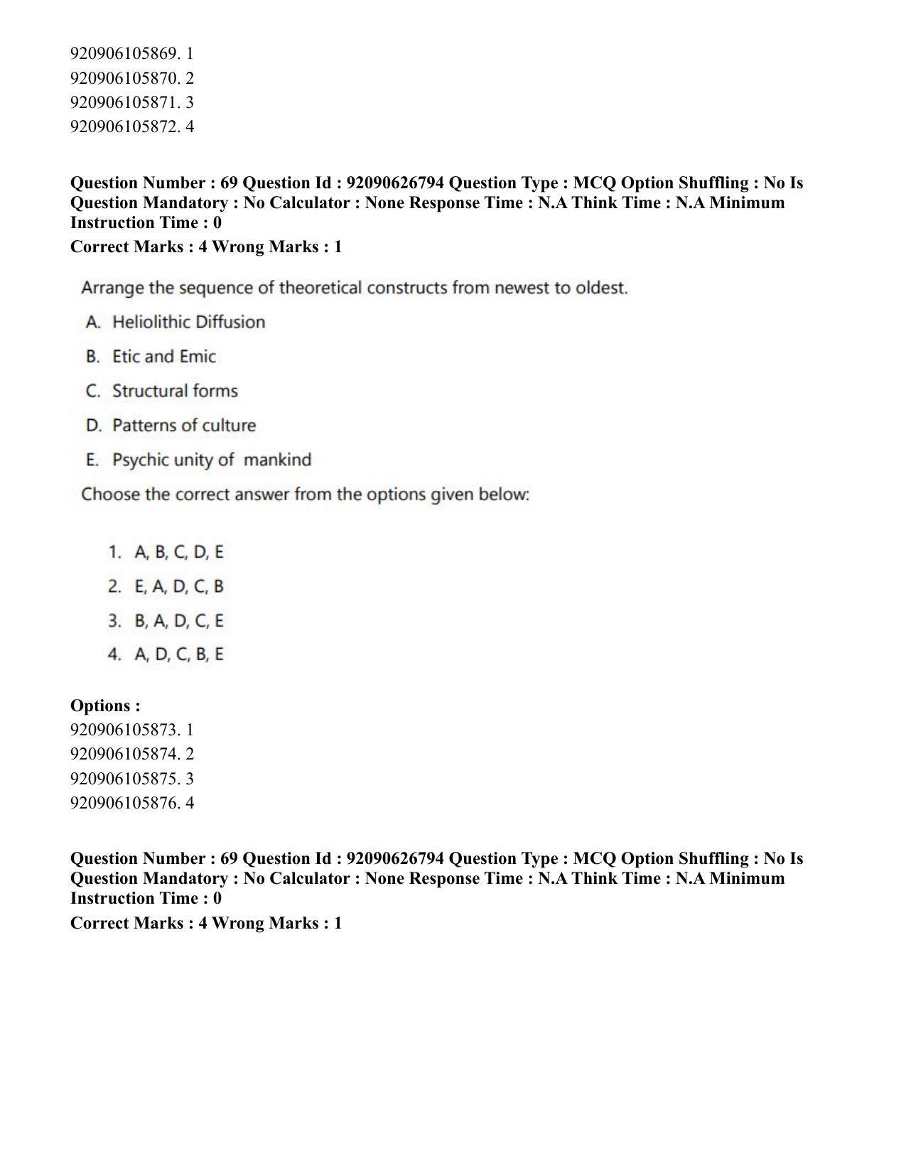 CUET PG 2023: HUQP02 – Anthropology (Hin) - Shift 2 (26-06-2023) Question Paper - Page 67