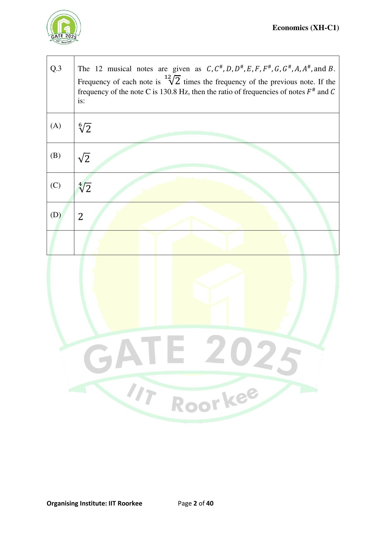 GATE 2025 Humanities & Social Sciences - Economics (XH-C1) Question Paper - Page 2