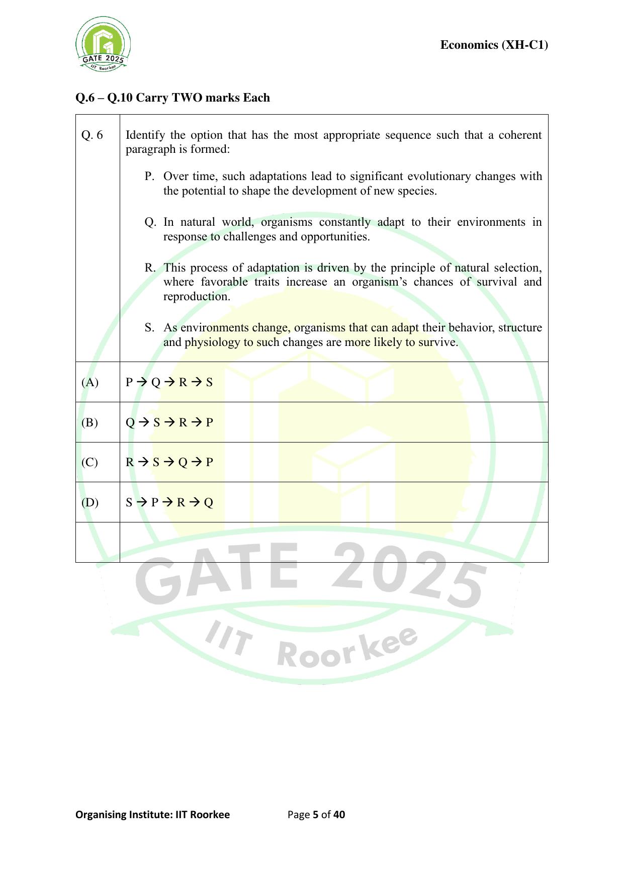 GATE 2025 Humanities & Social Sciences - Economics (XH-C1) Question Paper - Page 5
