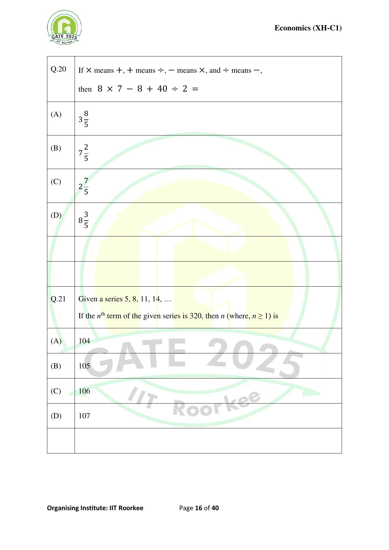 GATE 2025 Humanities & Social Sciences - Economics (XH-C1) Question Paper - Page 16