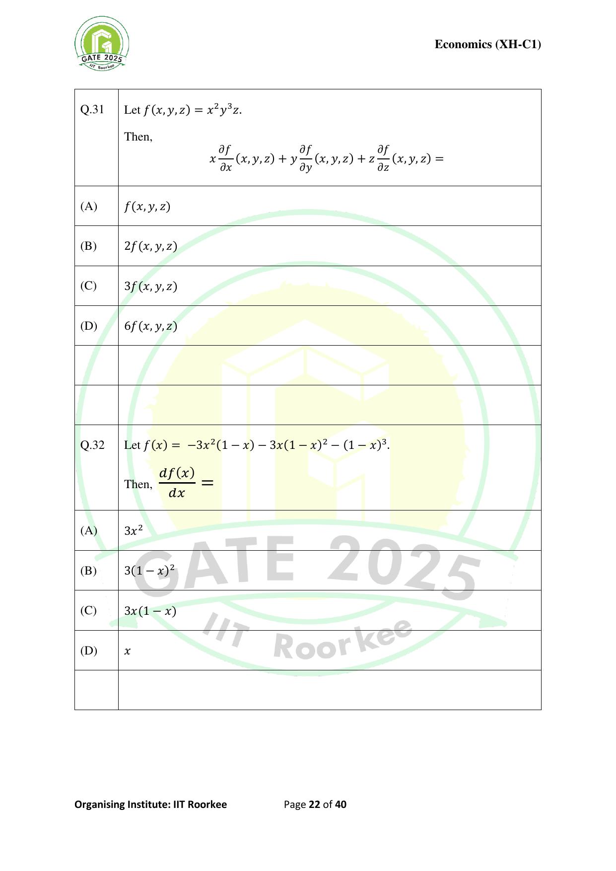 GATE 2025 Humanities & Social Sciences - Economics (XH-C1) Question Paper - Page 22