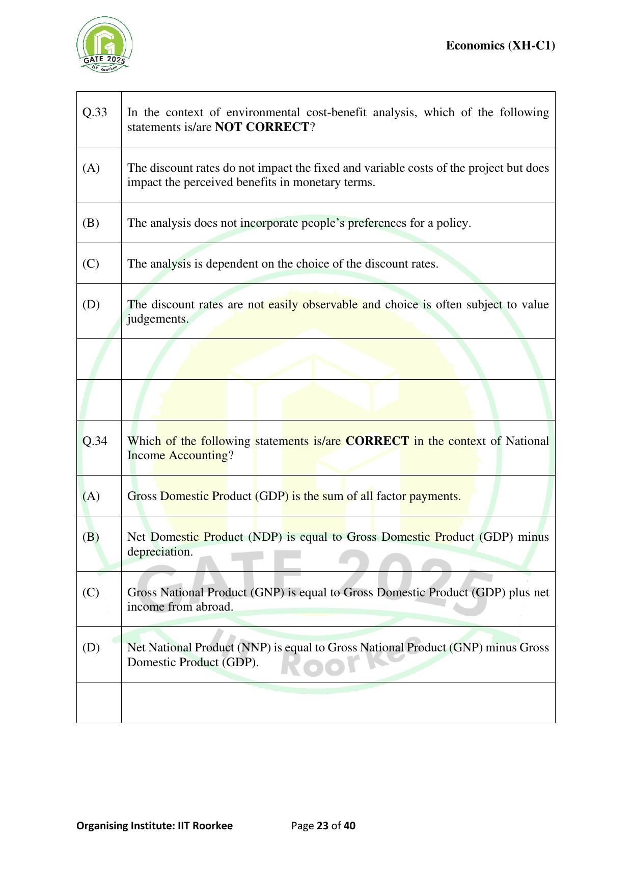 GATE 2025 Humanities & Social Sciences - Economics (XH-C1) Question Paper - Page 23