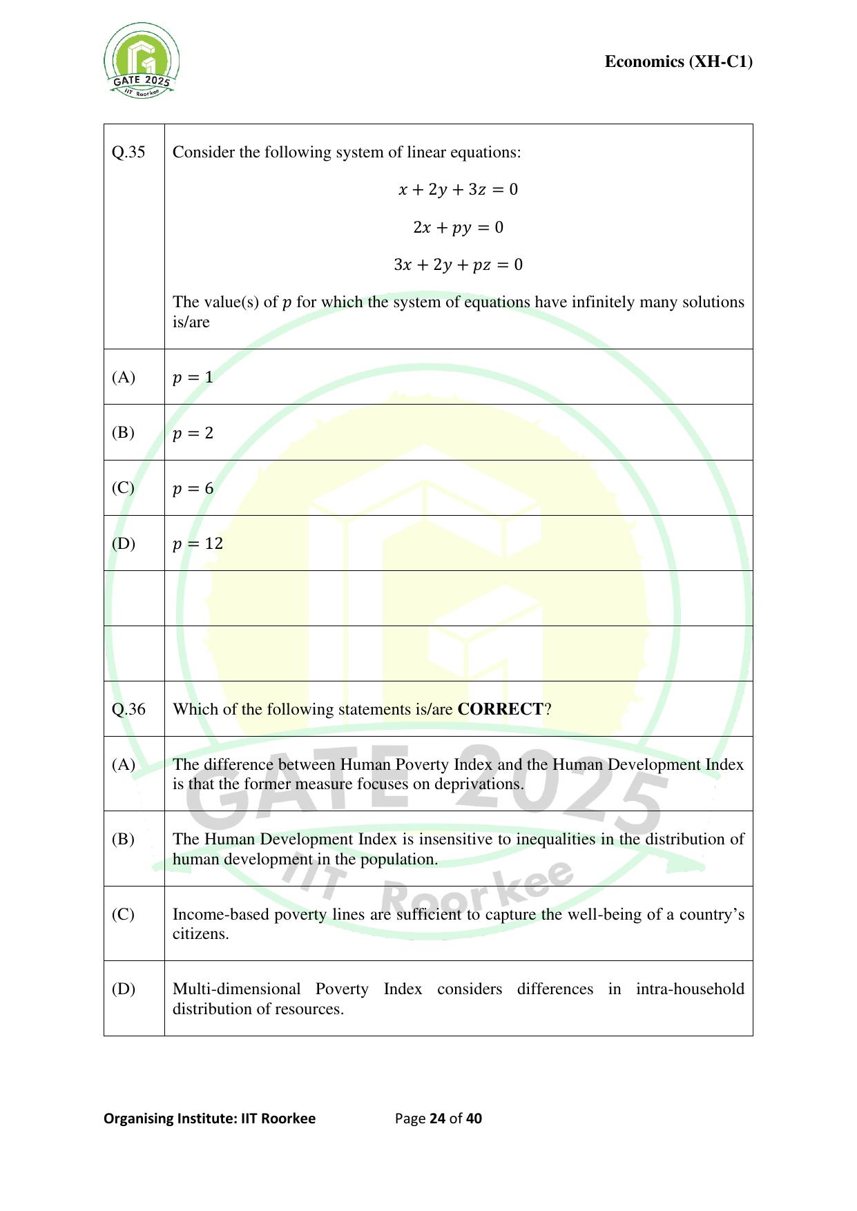 GATE 2025 Humanities & Social Sciences - Economics (XH-C1) Question Paper - Page 24