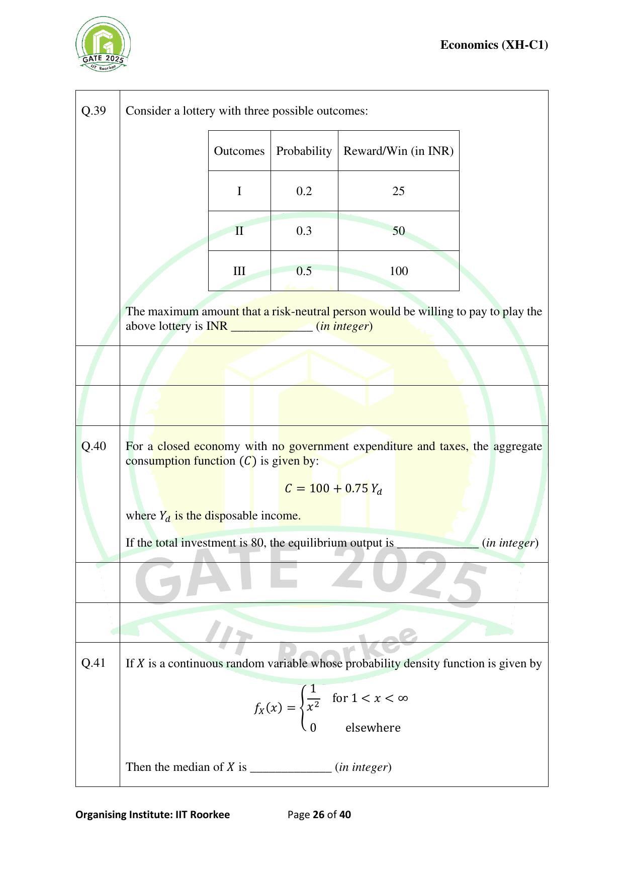 GATE 2025 Humanities & Social Sciences - Economics (XH-C1) Question Paper - Page 26
